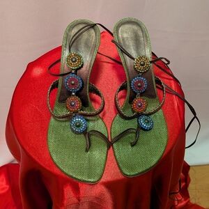 Giuseppe Zanoti Beaded Green Strappy Women's Sandals